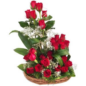 25 Red Roses in a Basket.