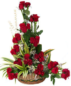 40 Red Roses One Sided in a Basket