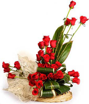 Arrangement of 40 Red Roses with Jute