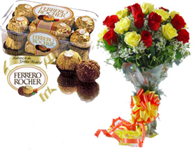 Bunch of 20 Red & Yellow & 16 Pcs Ferrero Rocher Chocolates.